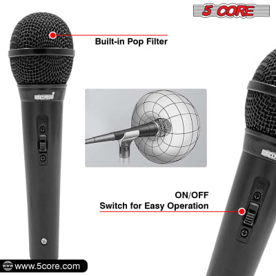 5 Core Professional Dynamic Microphone 4 Pieces Cardiod Unidirectional Handheld Mic Karaoke Singing Wired Microphones with Detachable 12ft XLR Cable, Mic Clip PM 101 BLK 4PCS image 3