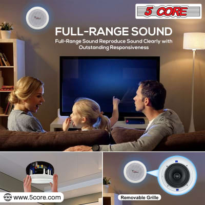 5 Core Ceiling Speakers 6.5 Inch White in Wall Mounted Speaker 6 Pieces 2 Way 20W Rated Power 88dB Sensitivity for Indoor Outdoor Whole Home Theater Surround Sound System  CL 6.5-12 2W 6PCS image 15