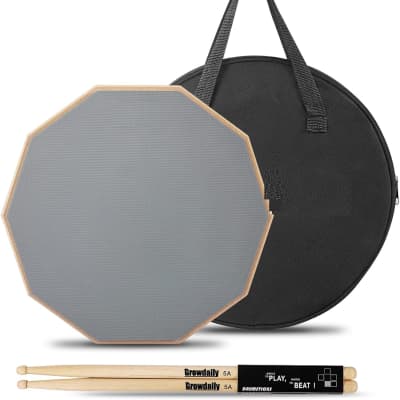 Drum Practice Pad for drumming drum pad and sticks 12 In,Sided With 2 Pairs/4 Maple 5A Drum Sticks & Storage Bag - Gray image 1