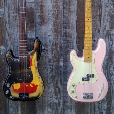 READ!!! 2-4-1 - FENDER - Precision Bass(es) Lefty - 1977 - Burst - Heavy Relic/Shell Pink image 1