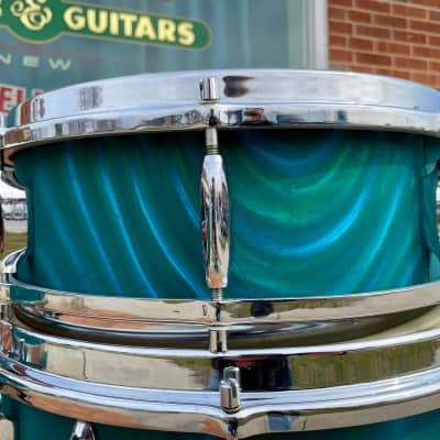 1960s Sonor Teardrop Drum Set Multi-Brilliant Turquoise Satin Flame Blue/Green 20/12/16/5x14 image 20