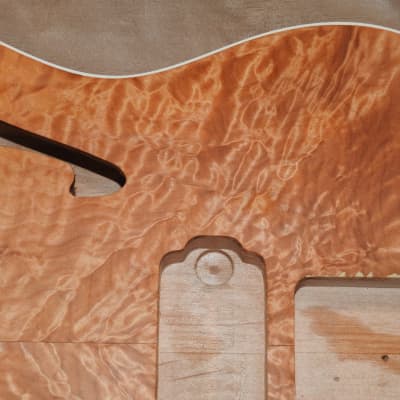 Unfinished Telecaster Body Semi-Hollow W/F-Hole Book Matched Figured Quilt Maple Top 2 Piece Premium Alder Back White Binding Chambered Very Light 2lbs 12.5oz! image 24