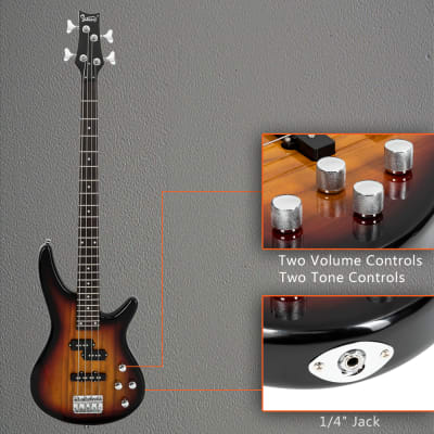 Glarry GIB Bass Guitar Full Size 4 String SS pickups w/ 20W Amplifier Sunset image 9