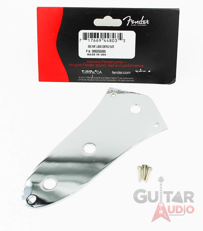 Genuine Fender 3-Hole 62 Jazz Bass CHROME Control Plate Cover with Screws image 1