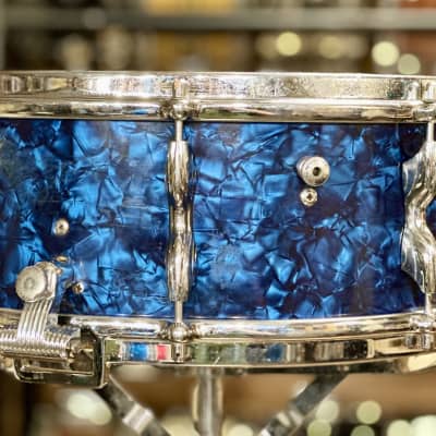 Premier Royal Ace 5.5" X 14" Vintage Snare Drum -Blue Pearl-Good Condition image 4