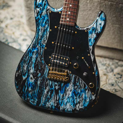 James Tyler USA Studio Elite HD-Black and Blue Shmear Semi-Gloss SSH w/Rosewood FB, Faux Matching Headstock, Gold HW, Midboost & Bypass Button for sale