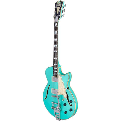 D'Angelico Deluxe SS Semi-Hollow Electric Guitar With Shield Tremolo Matte Surf Green image 6