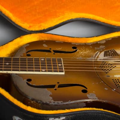 National  Triolian Resophonic Guitar (1931), ser. #1691W, black hard shell case. image 13
