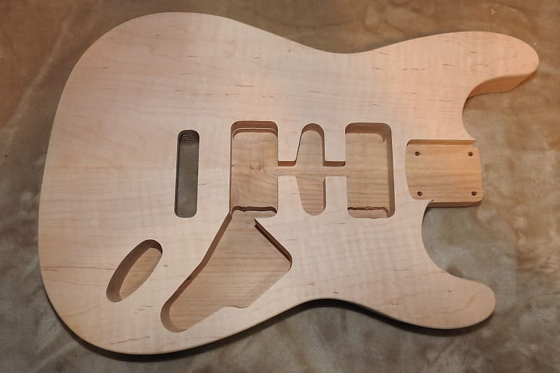 Unfinished Stratocaster Body Book Matched Figured Flame Maple Top 2 Piece Alder Back Chambered, Standard Tele Pickup Routes Arm Contour 3lbs 8.7oz! image 1