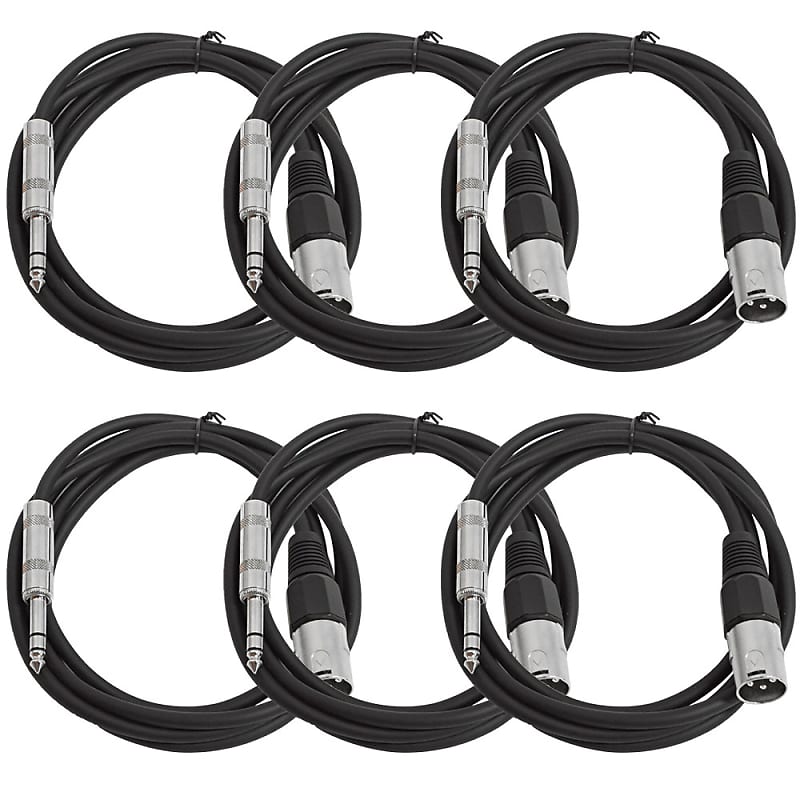SEISMIC 6 PACK Black 1/4" TRS  XLR Male 6' Patch Cables image 1