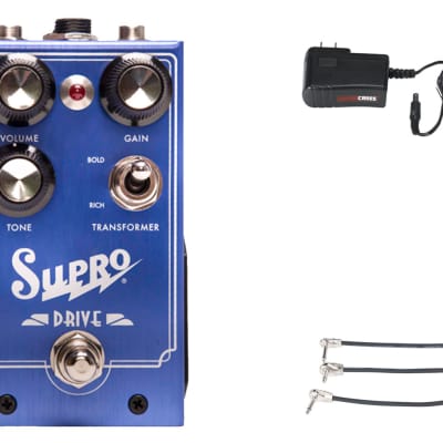 Supro 1305 Overdrive Pedal + Gator 9V Power Combo & 3 Patch Cables for sale