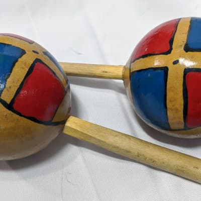 Handmade Traditional Wooden Maracas - Blue & Red image 4