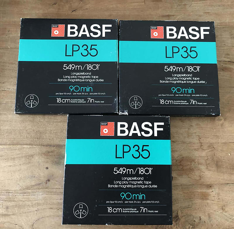 Lot of 3 Reel to reel Tapes BASF LP35 7&quot; 549m, prerecorded  			