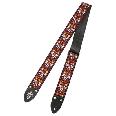 D'andrea Ace Reissue ACE1 X'S & O'S  Jacquard Weave 2" wide Guitar Strap  Red/White image 1