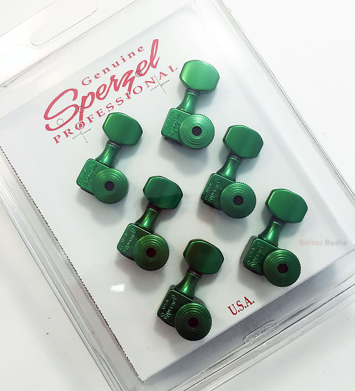 Sperzel 6-In-Line Trimlok Locking Guitar Tuners Staggered Tuning Pegs - GREEN image 1