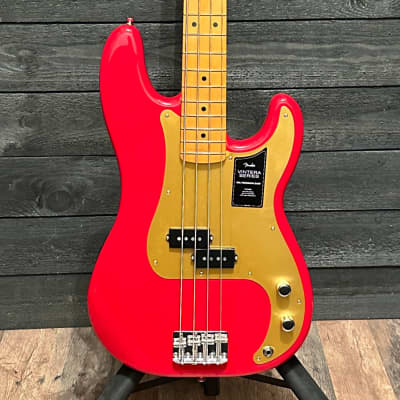 Fender Vintera '50s Precision P Bass MIM 4 String Electric Bass Guitar Red for sale