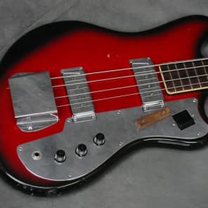 1960s-Jazz-Bass-Guitar-Red-Burst-Made-in-Japan-Teisco? with case image 2