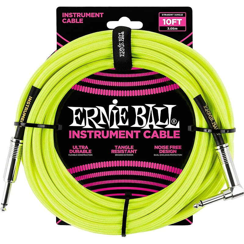 Ernie Ball 6080 Braided Instrument Cable, 10ft/3m, Neon Yellow image 1