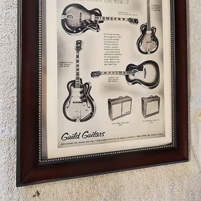 1961 Guild Guitars Promotional Ad Framed X-500, X-350, M-65, F-40 200-S Amp 99-J Amp Original for sale