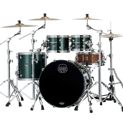 MAPEX SATURN EVOLUTION CLASSIC MAPLE 4-PIECE SHELL PACK - HALO MOUNTING SYSTEM - MAPLE AND WALNUT HYBRID SHELL - FINISH: Brunswick Green Lacquer (PQ)  HARDWARE: Chrome Hardware (C) image 3