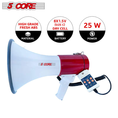 5 Core Megaphone Bullhorn Speaker 30W Bull Horn Rechargeable Mini Cheer
