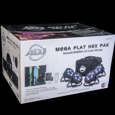 ADJ Mega Flat Hex Pak 4x RGBWA+UV Par DJ Light Package w/ Cables & Bag image 3