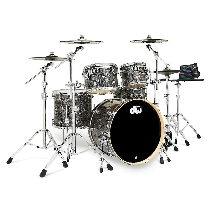 DWe Electronic Acoustic Drum Set Kit 10/12/16/22" with 14" Matching Snare Shell Pack in Black Galaxy Sparkle image 1