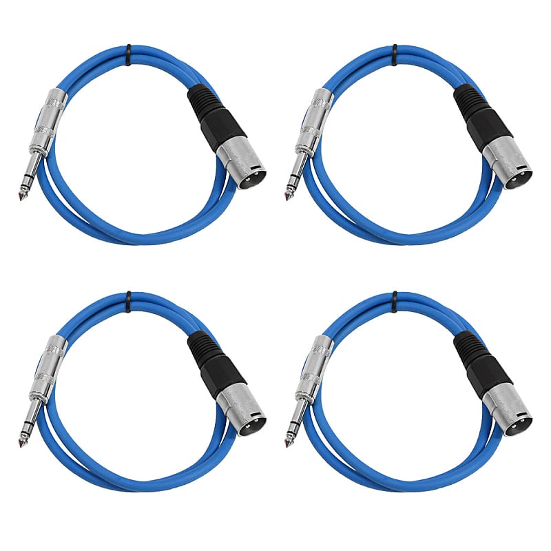 4 Pack of 1/4 Inch to XLR Male Patch Cables 2 Foot Extension Cords Jumper - Blue and Blue image 1
