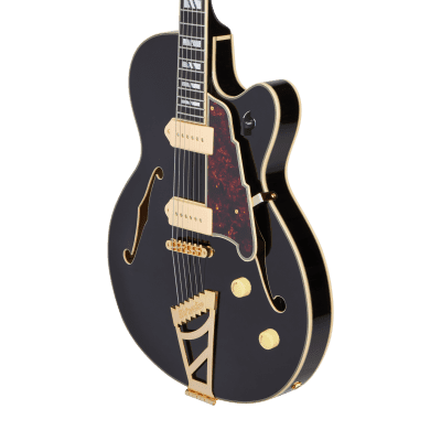 D'Angelico Excel 59 Hollowbody Electric Guitar - Solid Black with Stairstep Tailpiece image 7