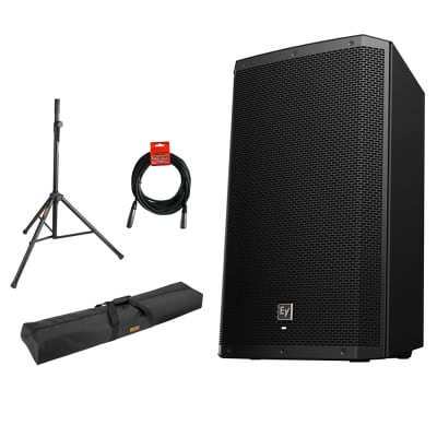 Electro-Voice ZLX-15BT 15" 2-Way 1000W Bluetooth Powered Loudspeaker (Black) with Steel Speaker Stand, Stand Bag 51" & XLR Cable Bundle image 1