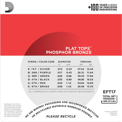 D'Addario EFT17 Flat Top Phosphor Bronze Acoustic Guitar Medium Gauge Strings 13-56 image 3