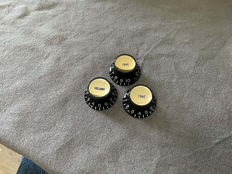 Gibson Vintage Black Reflector Knobs Gold Inserts Les Paul Es Reverb