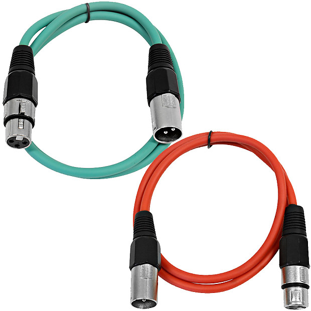 Seismic Audio SAXLX-2-GREENRED XLR Male to XLR Female Patch Cable - 2' (2-Pack) image 1