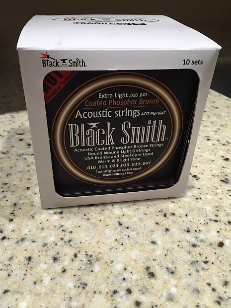 PRICED TO SELL! - 9 Sets Of 10-47 Phosphor Bronze BlackSmith Carbon Coated Acoustic Strings image 1