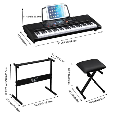 Glarry GEP-104 61 Key Portable Keyboard with Piano Stand, Piano Bench, Built In Speakers, Headphones image 17
