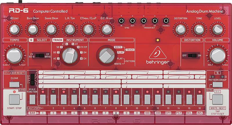 Behringer RD-6-SB Analog Drum Machine - Red Translucent image 1