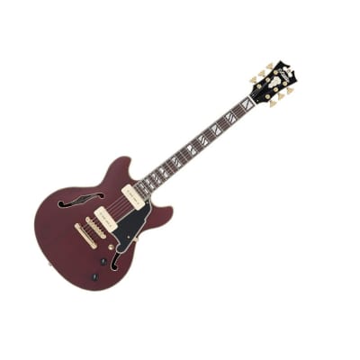 D'Angelico Deluxe Mini DC (P-90’s) with Stop-Bar Tailpiece 2021 - Present - Satin Transparent Wine for sale