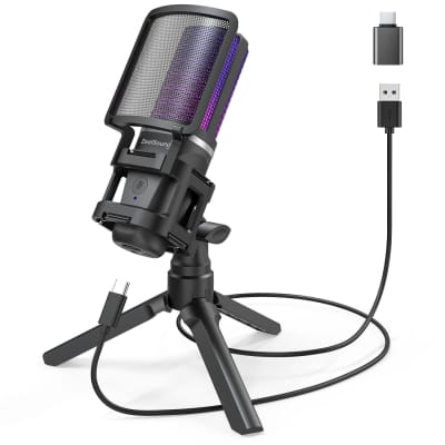 Zealsound RGB Podcasting Microphone White USB Condenser Mic For PC PS5 PS4  Mac with Phone Adapter For Recording Streaming Gaming