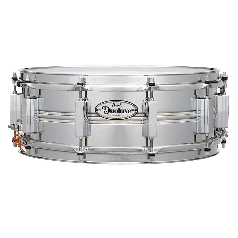 Pearl Duoluxe 6.5x14 Inlaid Chrome / Brass Snare Drum - Nicotine White  Marine Pearl