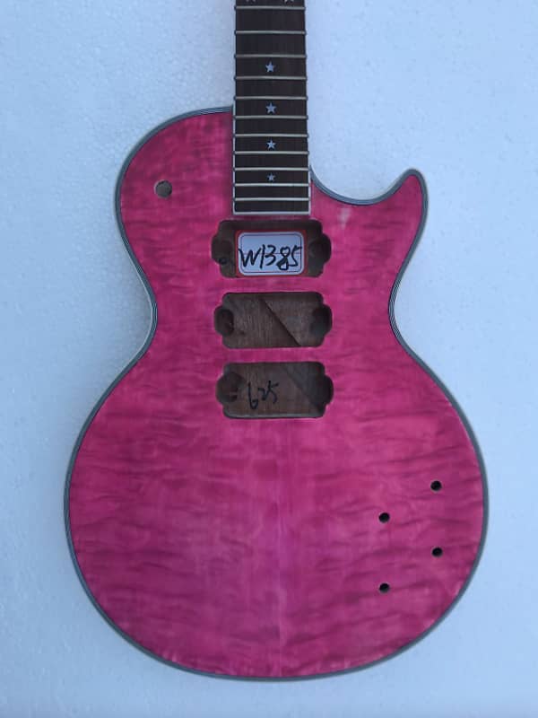 HHH LP Style Pink Guitar Tiger Maple Top Body with Neck, Rosewood Fingerboard image 1