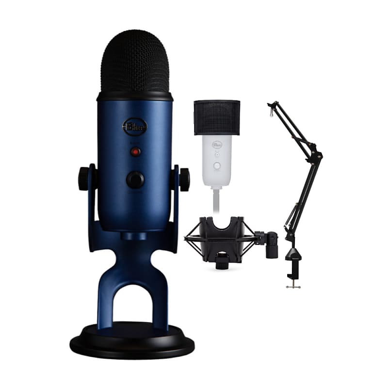 Blue Microphones Yeti Red USB Mic with Knox Boom Arm, Headphones and Pop  Filter 