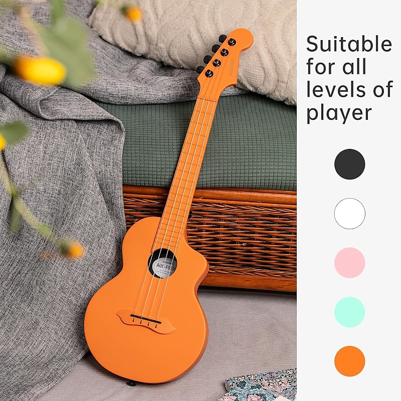 Concert Ukulele For Adult Kids Beginners Kit,23Inch Carbon Fiber Travel  Ukulele With Beginner Kit With Case,Pick,Strap,And Strings-White