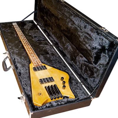 BootLegger Guitar Ace 4  String Headless Bass Honey Clear 7.8 Lbs With Stiletto Case & Flask image 16