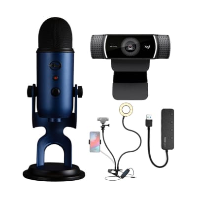 Blue Microphone Yeti USB Mic (Midnight Blue) Bundle with Logitech