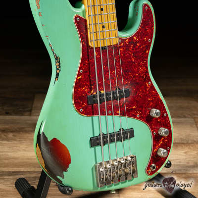 Shabat Tiger 5 String J-Bass w/ Maple Neck – Seafoam Green Over 3TSB image 3