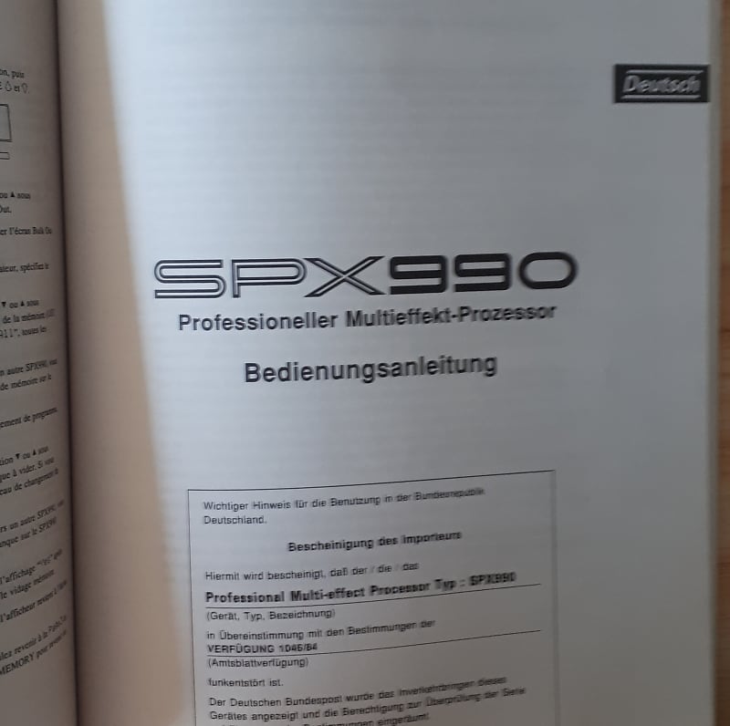 Yamaha SPX990 Professional Multi-Effect Processor  Operation Manual in English/French/German image 1