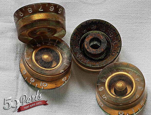 Set of 4 Hand Aged Gibson Les Paul Speed Knobs gold, relic, aged, 1959  Historic Les Paul