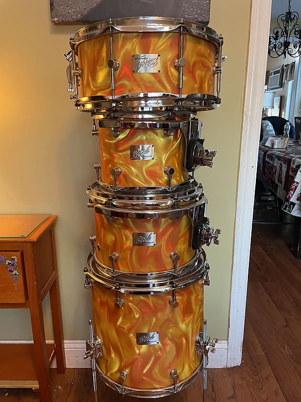 Canopus Drum Set Marmalade Swirl 20 10 12 14 and snare BIRCH Made in Japan  MIJ 5 drums