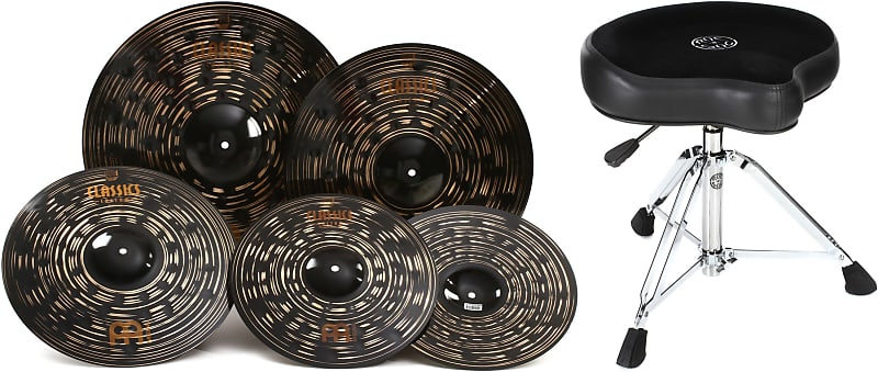 Meinl Cymbals Classics Custom Dark Set - 14/16/20 inch - with Free 18 inch Crash  Bundle with Roc-N-Soc Nitro Gas Drum Throne - Black image 1