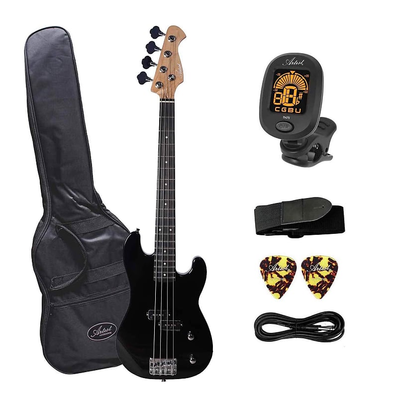 Artist APB34 Black 3/4 Size Bass Guitar w/ Accessories image 1